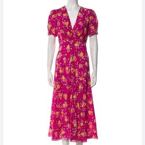 Saloni Floral Midi Skirt in Bright Fuchsia Pink